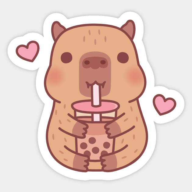 Cute Little Capybara Loves Bubble Tea Cute Capybara Sticker TeePublic